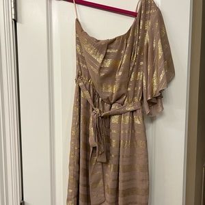 Wore once one shoulder tan and gold dress